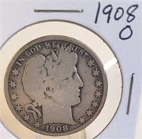 1908 O Barber Silver Half Dollar