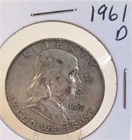 1961 D Ben Franklin Silver Half Dollar
