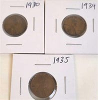 1930, 1934 & 1935 Lincoln Wheat Pennies