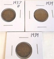 1937 D & 2-1939 Lincoln Wheat Pennies