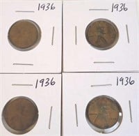 4 - 1936 Lincoln Wheat Pennies