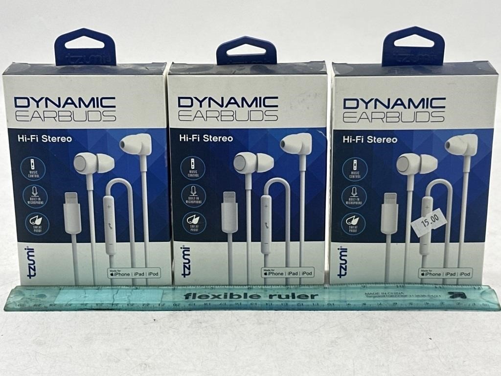 NEW Lot of 3 Dynamic IPhone Compatible Earbuds