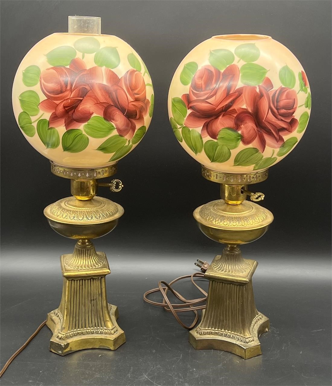 2 VTG HAND PAINTED GWTW SPELTER METAL LAMPS