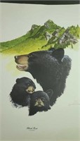Signed Black bear print by Ray Harm approx 21 x