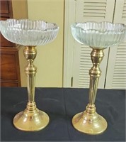 Pair of brass candle holders approx 14 inches