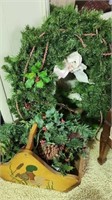 Duck basket, greenery and 2 wreaths