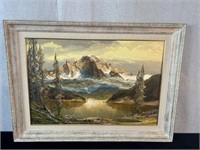 Painting Snowy Mountain Lake Scene