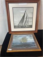 2pc Framed Ship Prints Unsigned
