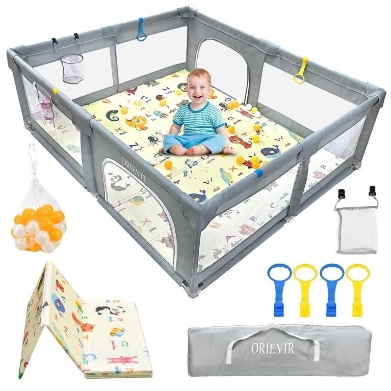 Baby Playpen  71 X 59  Safety Play Yard  Gray