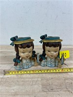 Two Japanese lady head vases as is
