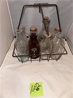 GLASS MILK BOTTLES WITH CARRIER