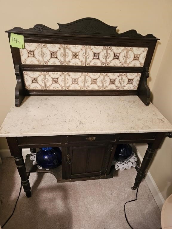 ANTIQUE MARBLE TOPPED SIDE BOARD