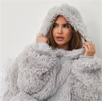 Oversized Fluffy Blanket Hoodie   Grey