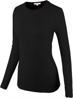 Small Black Women's Ribbed Long Sleeve Crew Neck T