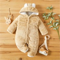 0-3M  Girl 3D Bear Design Winter Hooded Jumpsuit