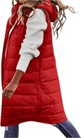 2XL Long Down Vest for Women  Red