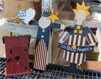 WOODEN UNCLE SAM LADY LIBERTY + BIRDHOUSE