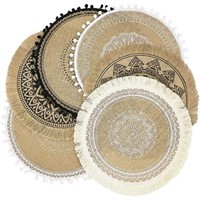 Set of 6 Boho Round Place Mats for Kitchen Dinner