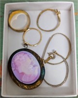 LOT OF COSTUME JEWELRY - CAMEO IS REPAIRED