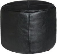 Leather Pouf Cover Ottoman 16.5Dx12 H  Pure Black