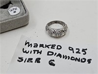 925 Silver Ring  With Diamonds  Size 6