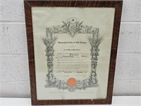 1923 ODD FELLOWS Signed  with Seal Charter 22x27"