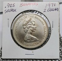 1971 .925 SILVER $2 BAHAMAS COIN