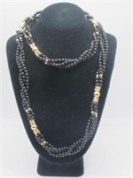 14KT & BLACK ONYX NECKLACE GOLD BALL CLASP 28"L