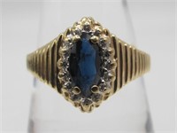 14KT Y/G RING SAPPHIRE DIAMOND ACCENTS SZ 8.5"