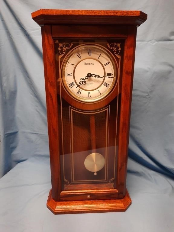 26" Bulova Cabinet Clock, John Deere Emblem