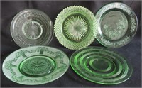 Five Green Depression Plates. NO SHIPPING