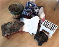 Throw (unused), basket, stool (lift top), plastic