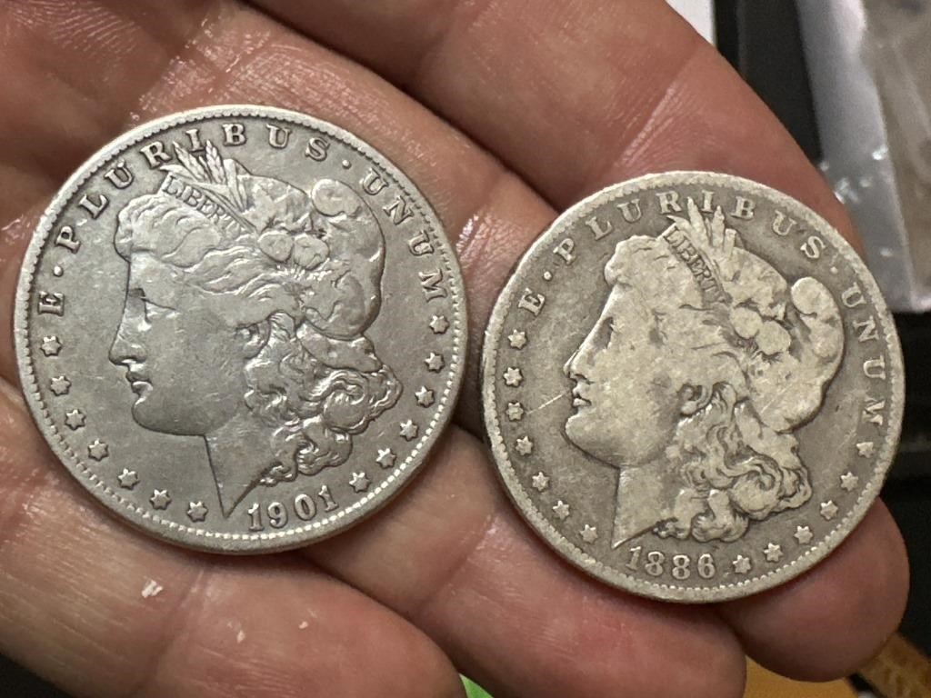2 MORGAN silver dollars 1901-O1886-O New Orleans