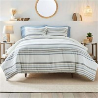 Sz K  3-Piece Blue  Yarn Dye Stripe Comforter Set