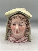 Majolica Pottery Lady Head Humidor Tobacco Jar