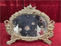 Antique Ornate Brass Cherub Dresser Mirror - Note
