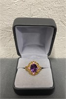Gold Over Silver Ring- Purple Stones