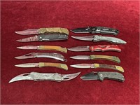 12 Various Folding Knives
