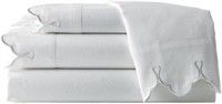 Twin  Scalloped Embroidered  Twin  White Sheet Set
