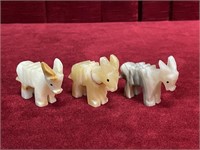 3 Vintage Carved Marble / Onyx Donkeys