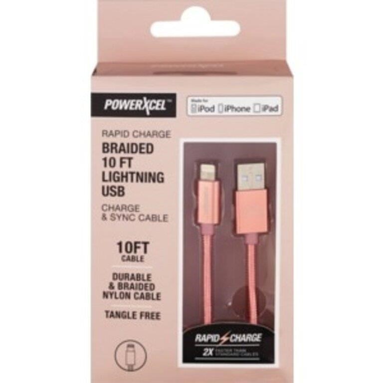 PowerXcel Rapid Charge Braided Lightning USB