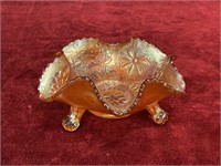 Floral Carnival Glass Footed Candy Dish