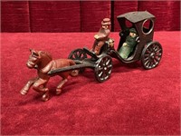 Cast Iron 9.5" Horse & Buggy w/ 2 Riders
