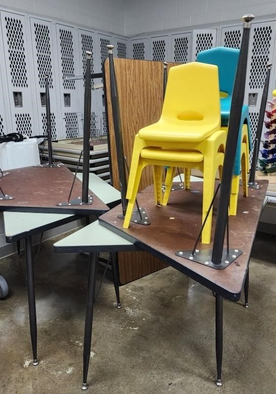 4 Triangle Tables, Brown Table, Chairs