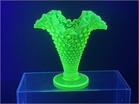 Fenton Yellow Hobnail Uranium Glass Trumpet Vase