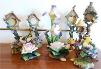 L - MIXED LOT OF FLOWERS & BIRD HOUSES FIGURINES