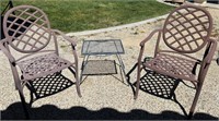 L - PAIR OF PATIO CHAIRS & SMALL TABLE
