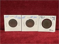 1897, 99 & 01 Canada Large 1¢ Coins