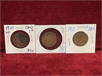 1907 & 1911 Canada Large 1¢ Coins