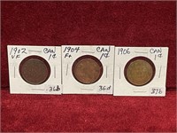 1902, 04 & 06 Canada Large 1¢ Coins